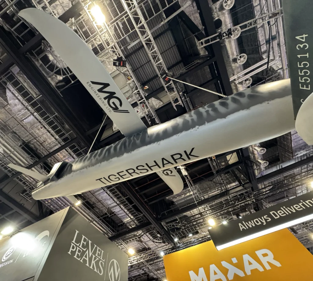 MGI TigerShark one-way effector drone on display at DSEI 2025 exhibition