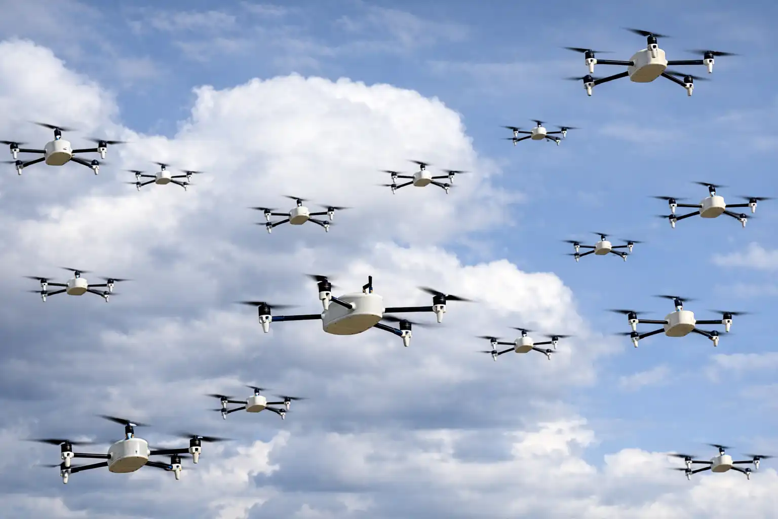 Autonomous UAV swarm operating in coordinated formation for ISR and logistics missions